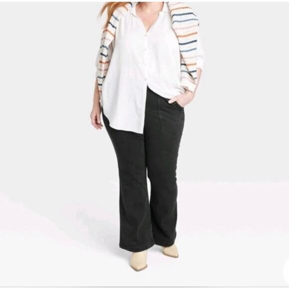30W Knox Rose The Anywhere Flare Pant Jeans Black Plus Size 30W - Picture 1 of 4
